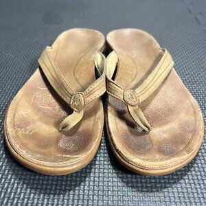 Olukai Womens Leather Flip-Flops Size 7 Tan Casual Sandals